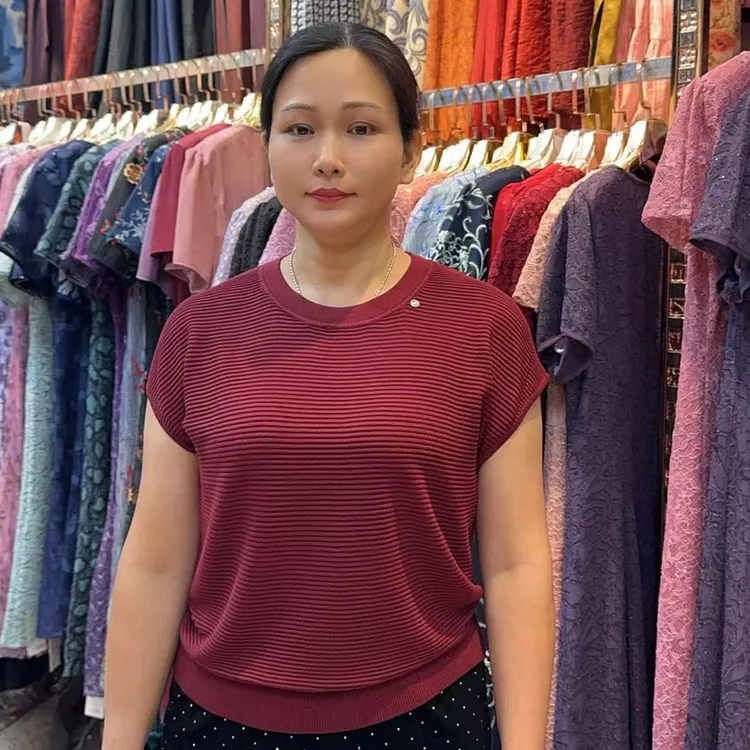 刺绣条纹不起球时尚圆领毛针织衫针织女款夏季女装