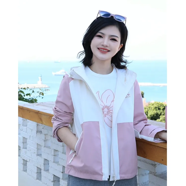 阿楠anan 奇思妙语 撞色印花连帽百搭长袖短外套春季新款户外衣