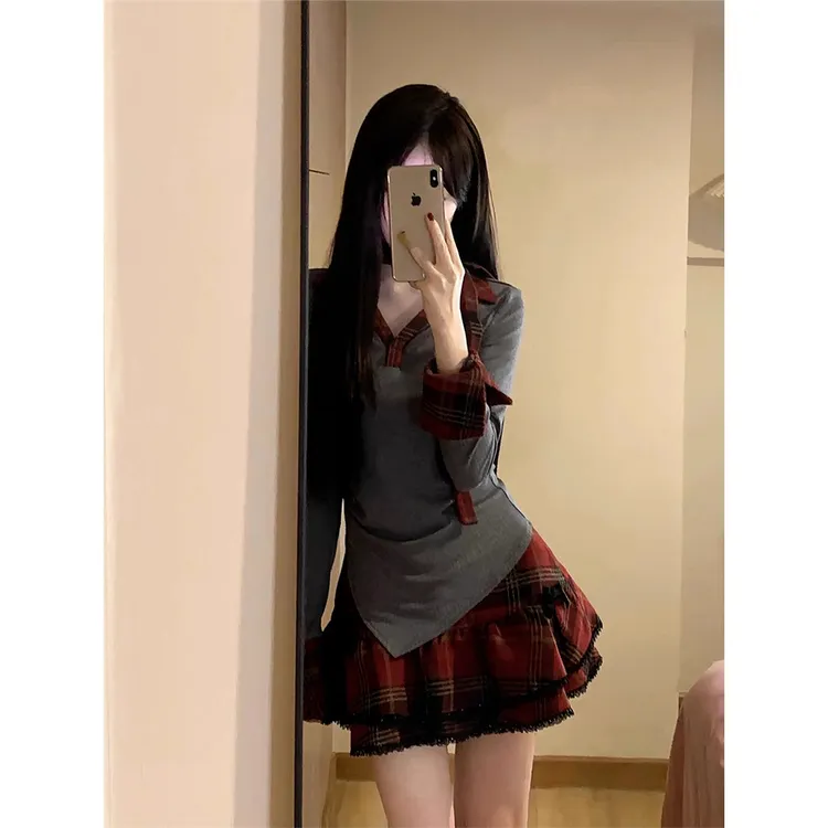 靓丽潮流~早秋蓬蓬裙一整套连衣裙2025新款jk学院风半身裙子套装