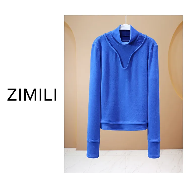 【亮哥欧货女装】冬季高领加绒德绒《孔雀蓝》高弹显瘦打底上衣260128