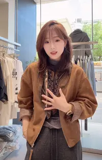 仓美美女装-带丝巾拉链麂皮绒短外套（卡码推荐拍大！）