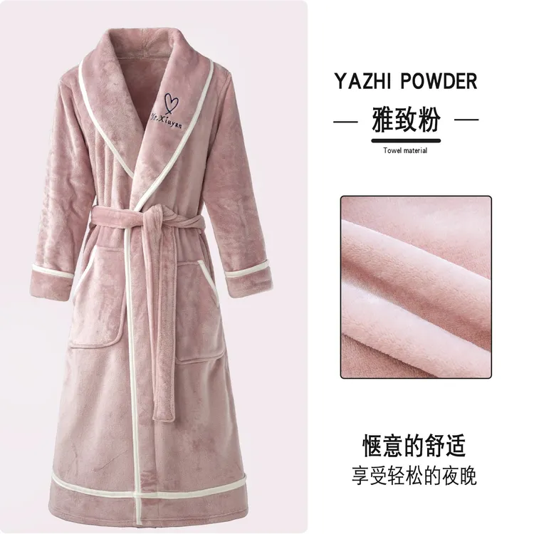 睡袍女冬长款法兰绒浴袍女士睡裙情侣加绒珊瑚绒男加厚冬季睡衣女