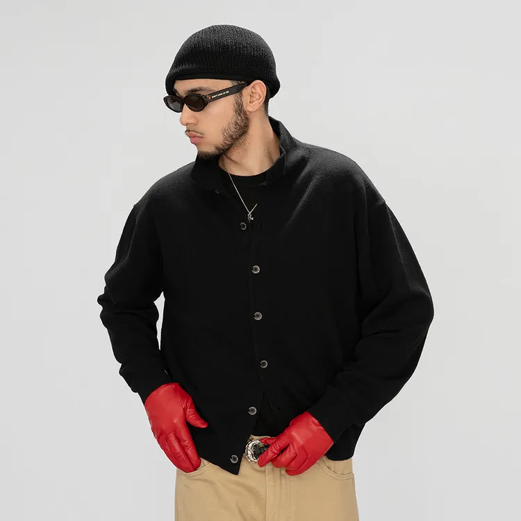 OD/DARKNESS 2025冬高智感慵懒叠穿纯色立领排扣针织羊毛开衫毛衣