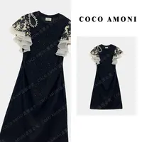 【曼姐】气质飞飞袖镂空露肩亮片闪拼接收腰显瘦连衣裙ZP274