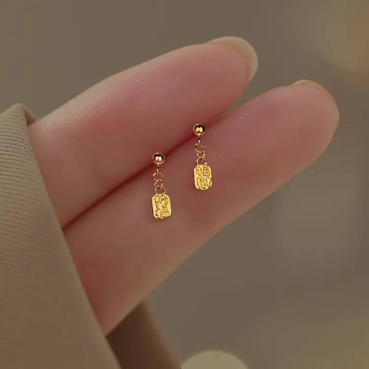 足银耳饰 福牌S999纯银招财耳坠高级感小耳钉耳骨钉旺事业耳环