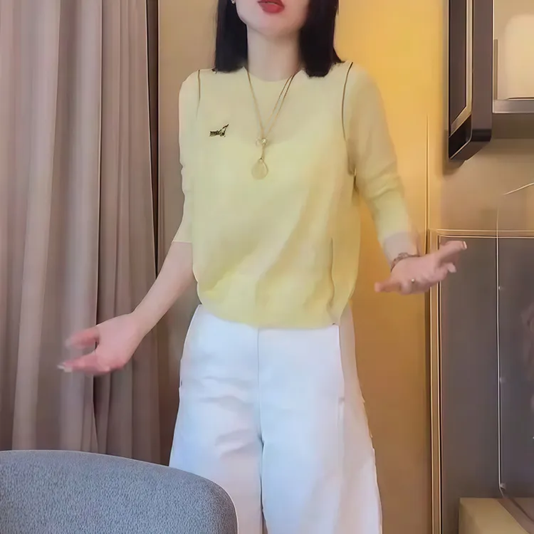 时尚小狗刺绣薄款长袖T恤女2025早秋新款百搭休闲显瘦通勤上衣ins