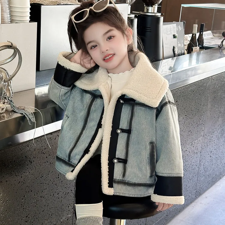 女童外套2025新款秋冬装儿童洋气时髦加绒加厚上衣女孩羊羔毛冬款