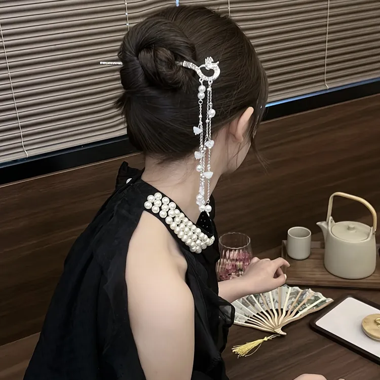 新中式锌合金凤凰花朵发簪气质百搭流苏上班通勤簪子正版古风簪子商品图