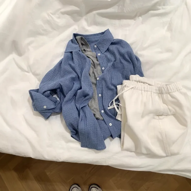 韩系简约翻领高级感格子衬衫女夏季薄款时尚百搭休闲风防晒外套潮