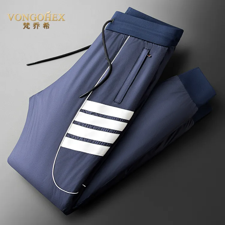 VONGOHEX休闲羽绒裤男士冬季加厚保暖时尚白织带防水小脚裤休闲裤