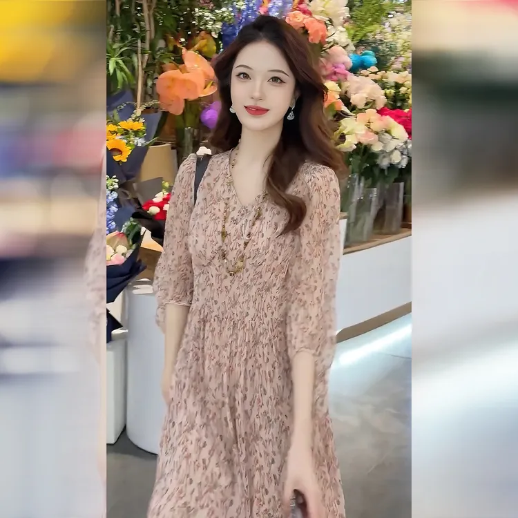 Linda姐高端线【欧若风】新款时尚气质碎花法式连衣裙AA5LYH2249