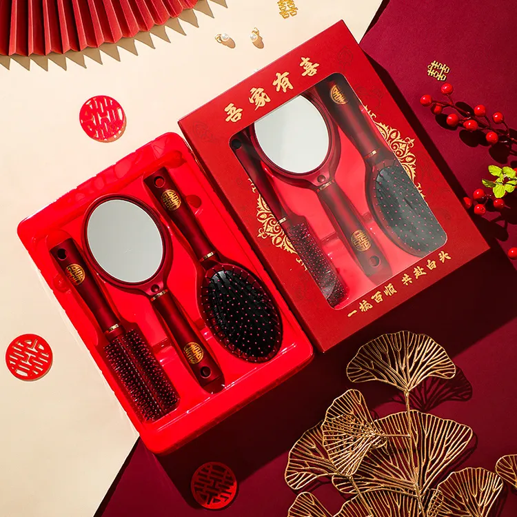 结婚红色气垫梳子一对婚礼女方陪嫁物品喜梳全套婚庆用品大全