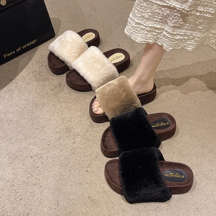 网红爆款毛拖鞋外穿女2025秋季新款时尚百搭软底一字拖鞋毛毛鞋女