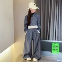 女童西装套装早秋2025女童韩系短款外套休闲西装阔腿裤洋气两件套