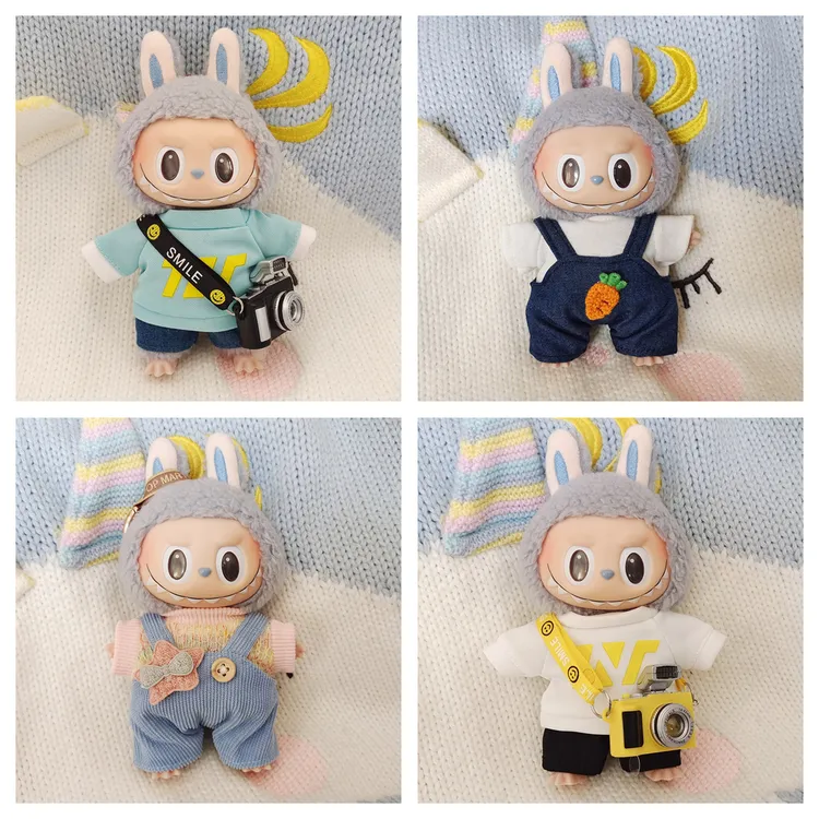 labubu拉布布搪胶娃娃衣服配件T恤帽子牛仔裤现货