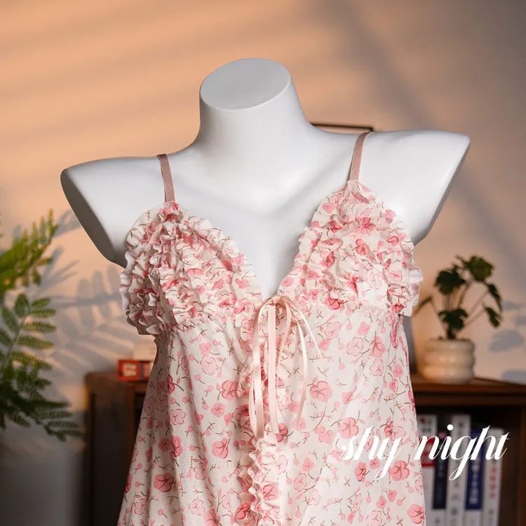 桃桃【80-140斤】粉色碎花纯欲风睡裙