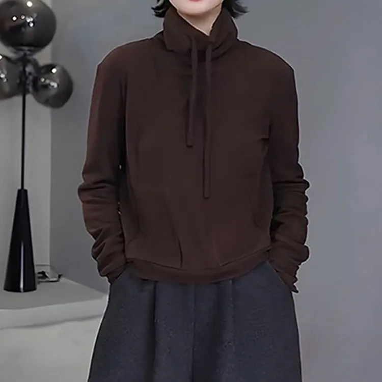 设计感抽绳高领卫衣女新款2025爆款秋季洋气减龄保暖休闲外套上衣