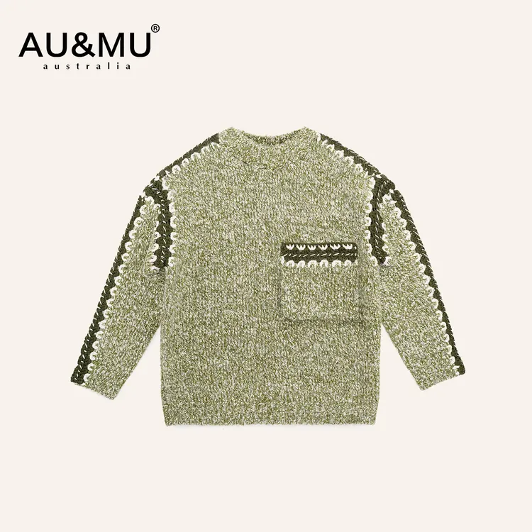 AUMU秋季新款时尚复古毛衣韩版宽松通勤长袖针织休闲套头上衣261