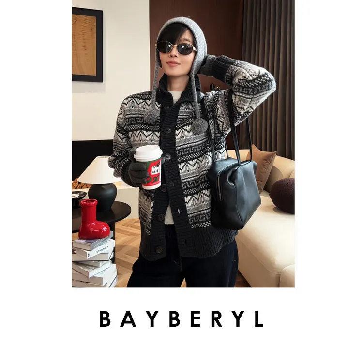 BAYBERYL老贝尔岛时记*立领费尔岛厚冬羊毛针织衫ZZS5L1010-12/31