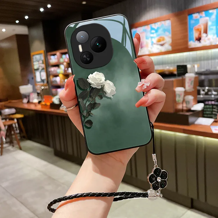 素雅花朵适用荣耀Power手机壳新款荣耀power女玻璃壳5G挂绳爆款保