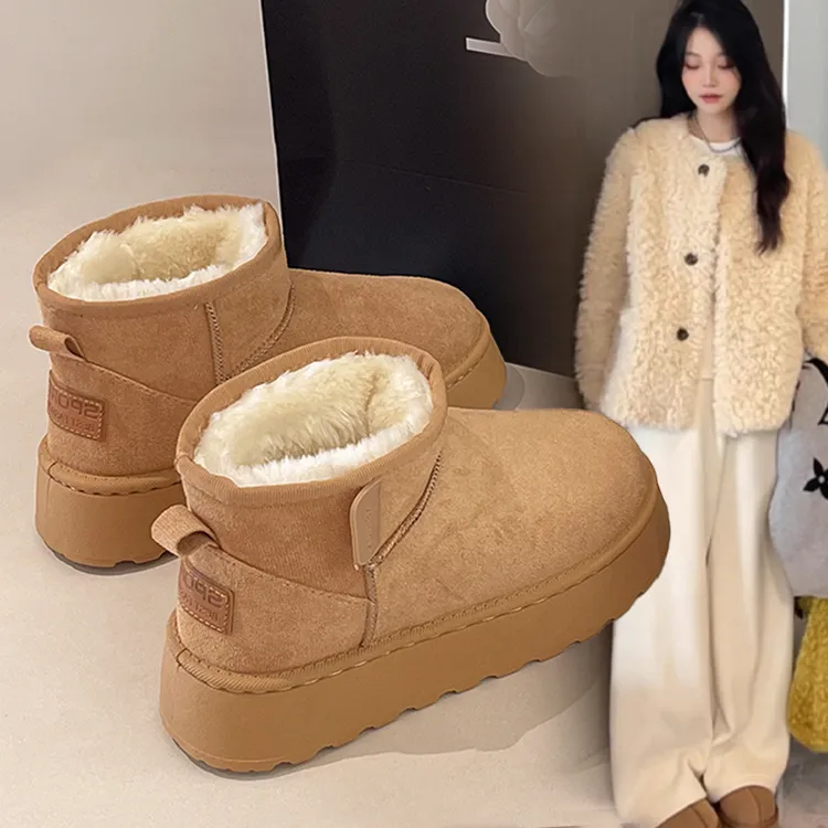 白色厚底雪地靴女款2025新款冬季加绒加厚防水防滑保暖面包大棉鞋