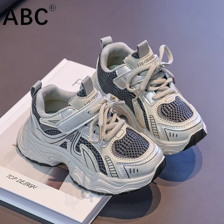 ABC儿童透气运动鞋春秋款男童跑步软底女童网面百搭外出鞋子