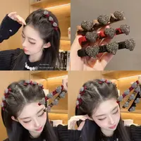760红色植绒爱心侧边夹发夹新年编发神器刘海碎发夹子满钻发卡1