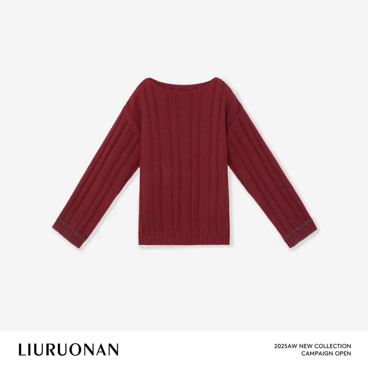 LIURUONAN 25WIN【红苹果】氛围感色系坑条纹宽松休闲显瘦毛衣秋冬