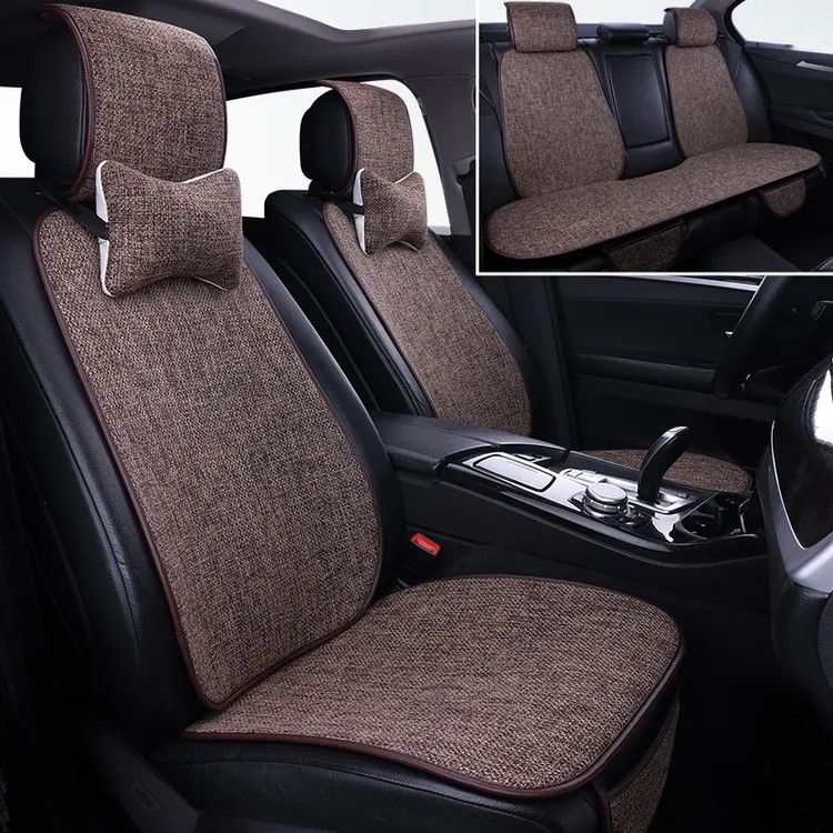 新款汽车坐垫四季通用防滑透气亚麻坐垫小蛮腰五座布艺全套座椅垫