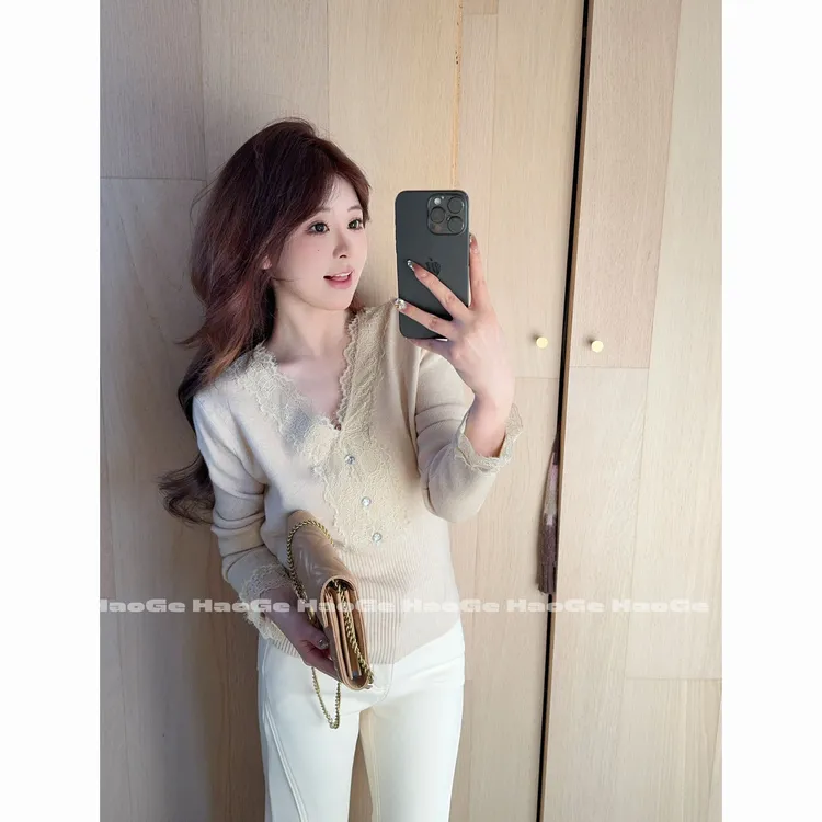 浩哥严选●针织衫预HGQ5ZZS5045A蕾丝显瘦打底时尚气质秋冬设计款