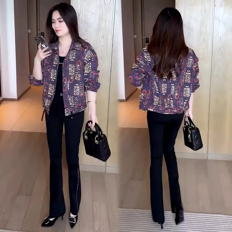 短外套女2025秋季新款时髦洋气印花小个子短款气质百搭减龄上衣潮