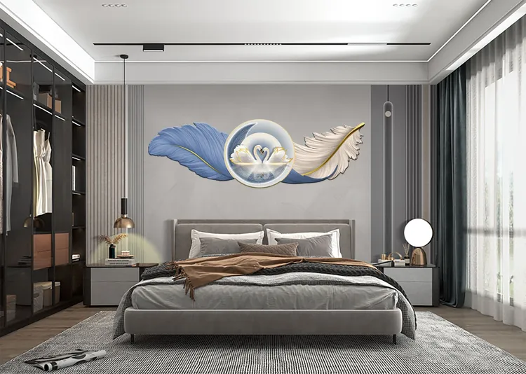 羽毛简约风格卧室床头装饰画客厅背景墙挂画温馨又高级高级感轻奢