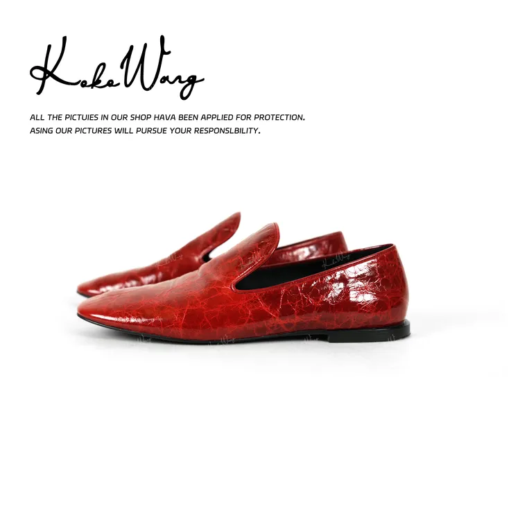 KOKO WANG 新款法式牛皮方头纹路深口舒适一脚蹬单鞋 X5436A02X02