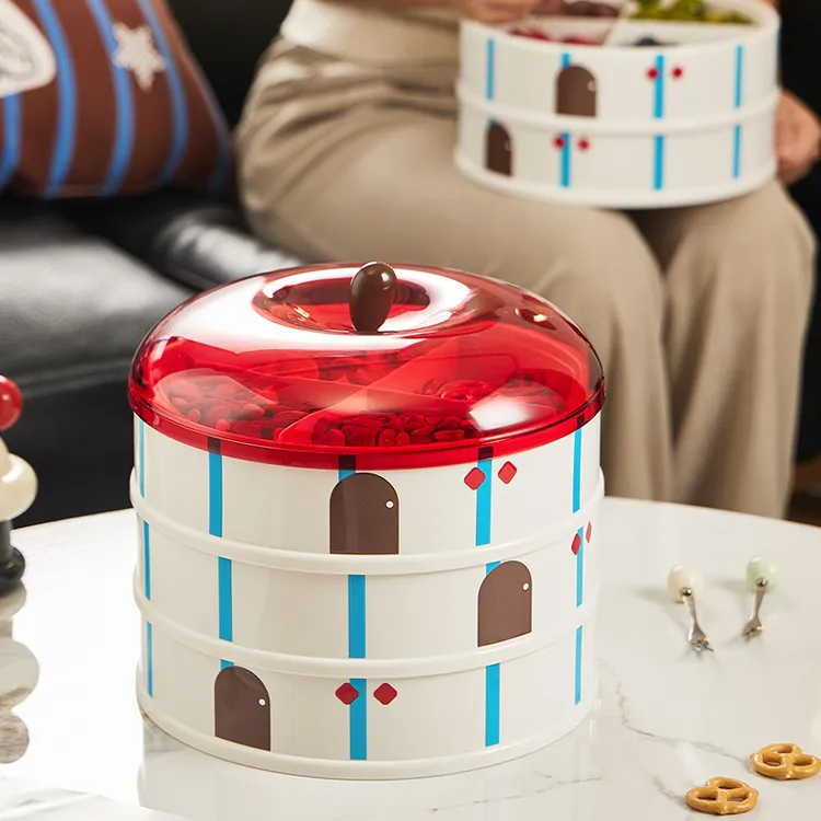 创意苹果屋糖果盒四宫格干果盘客厅零食盘茶几水果瓜子坚果收纳盒