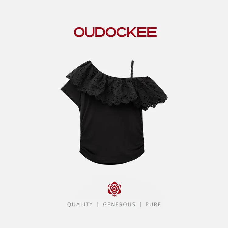 OUDOCKEE 鸥纪儿 【黑松露】 蕾丝拼接显瘦上衣 T2503E548T