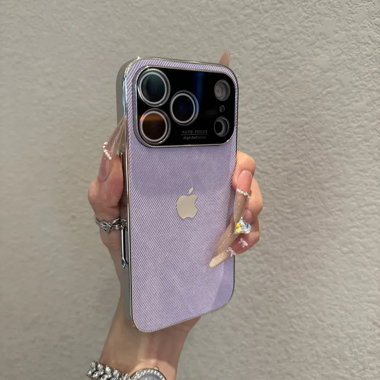 大视窗电镀牛仔纹适用苹果17promax手机壳iphone16高级感15防摔14