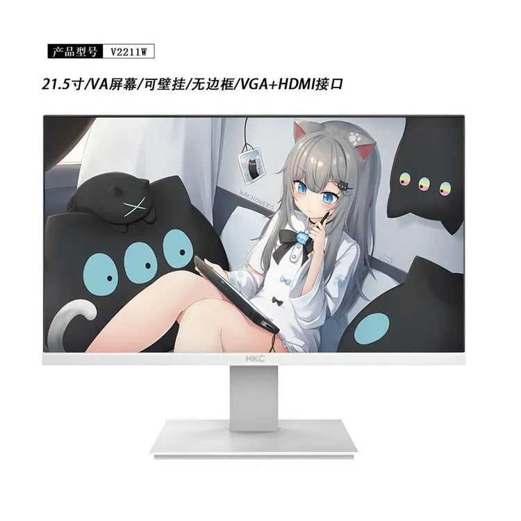 HKC惠科显示器 V2211W 白色 21.5寸家用办公监视器 可壁挂显示器