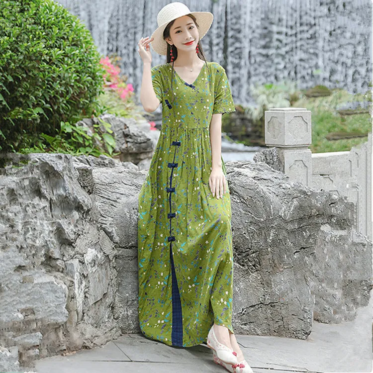 民族风碎花连衣裙2025年夏装新品宽松显瘦文艺复古休闲大摆长裙女