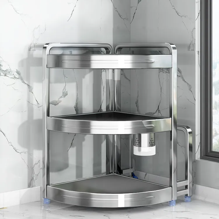 不锈钢厨房多功能置物架转角调味品调料架三角台面多层墙角收纳架