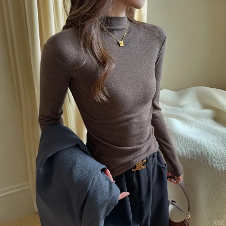 莱舒服显瘦百搭半高领高级感内搭长袖打底衫女洋气绒赛尔士磨毛