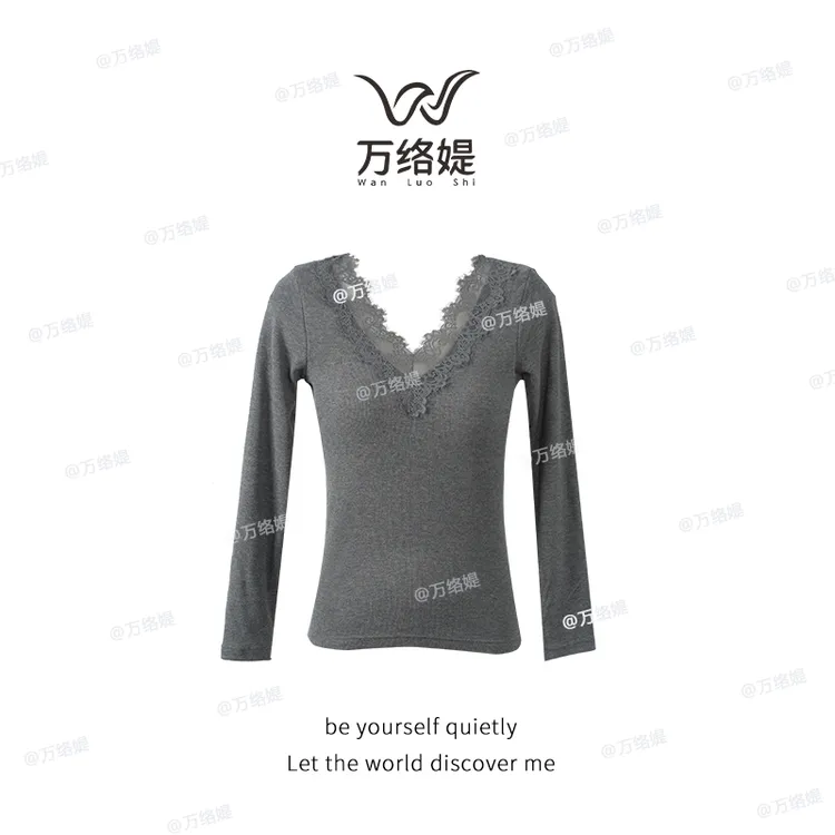 万络媞6627一体式时尚蕾丝单衣暖氧珍珠绒螺纹保暖内衣