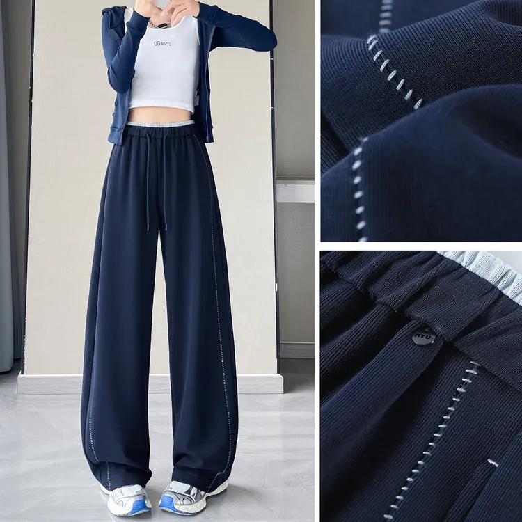 2025新款运动裤子秋季休闲阔腿裤女香蕉裤春秋弯刀裤松紧腰运动裤