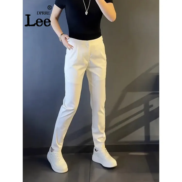 春秋白色天丝高级感男士休闲裤时尚新款黑色商务长裤直筒潮流裤子