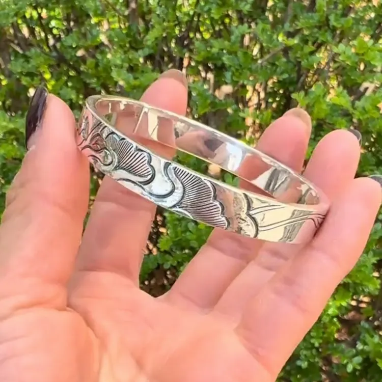 足银银制品 银杏叶银手镯女足银999镯子叶子复古浮雕开口实心