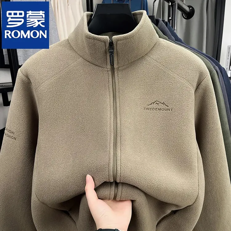 罗蒙2025秋冬季新款立领男士奥粒绒卫衣休闲风加厚羊羔绒时尚外套