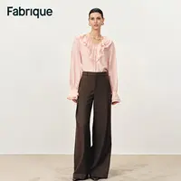 Fabrique Emma 秋冬新品橡木棕精纺绵羊毛垂感休闲叠褶中腰休闲裤