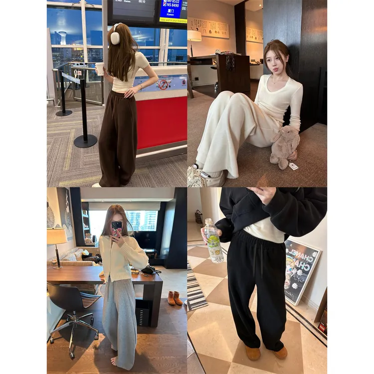 孕妇裤子秋冬季2025新款外穿休闲慵懒感抽绳卫裤弯刀宽松阔腿长裤