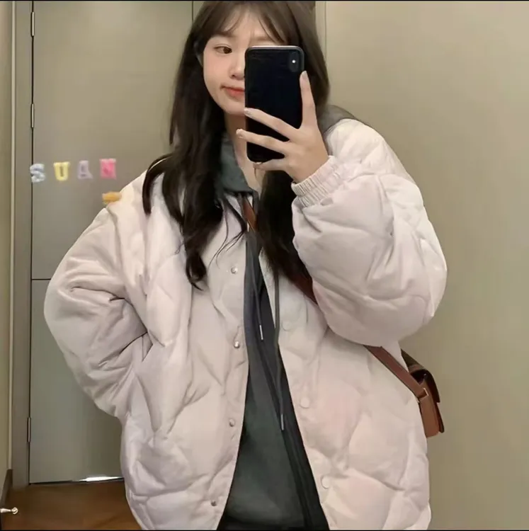萎格棉衣小个子女保暖棉服针织立领外套纯色葫芦型缝线宽松加厚