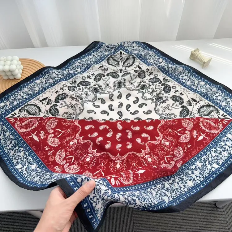 复古中国风红色拼接腰果花围巾图案丝巾多功能时尚女士保暖丝巾