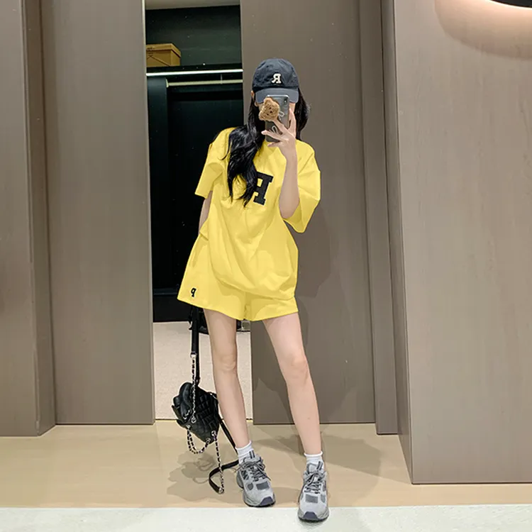 潮牌休闲时尚套装女2025夏季新款宽松洋气百搭运动短袖短裤两件套